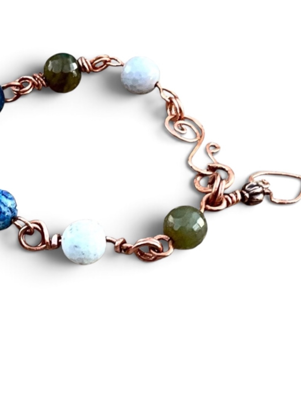 Designer Series Custom Hammered Copper & Genuine Gemstone Bracelet & Earring Set